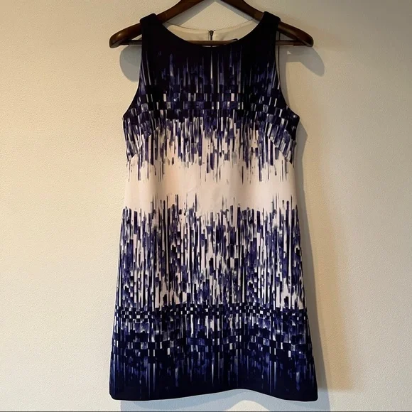 Vince Camuto Sleeveless Zip Closure Blue Abstract Print Career Dress - Picture 2 of 10